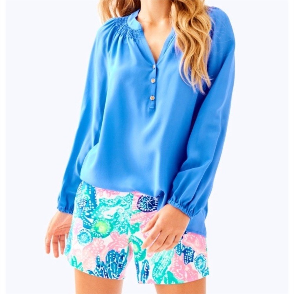 Lilly Pulitzer Elsa Silk Top in Bennet Blue Sz XL NEW $138